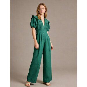 NWT Farm Rio Pleated Emerald Green Short-Sleeve Jumpsuit Sz XXS